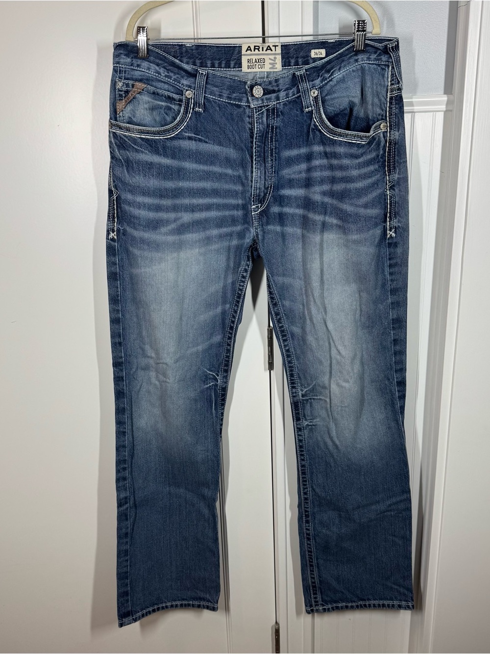 Ariat M4 Relaxed Boot Cut Jeans Men’s 36x34 Medium Wash Western Cowboy Denim EUC